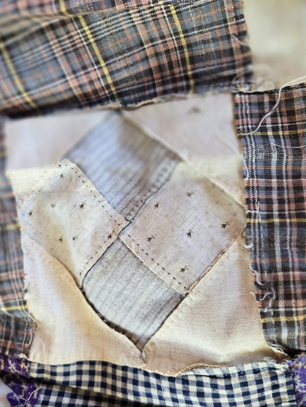 Vintage Patchwork Skirt in Navy and Cream + White Gap Cotton Blouse Extra Small - Picture 9 of 14